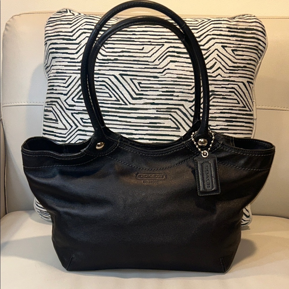 Coach Legacy Stripe Bleeker Black Leather Tote